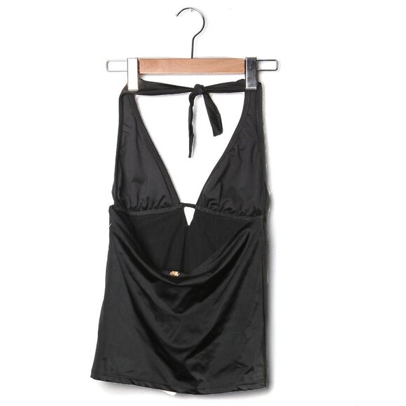 PHAX Halter Tankini Swimsuit Bikini Top Tie V-Neck Stretch Black NEW - Picture 2 of 8